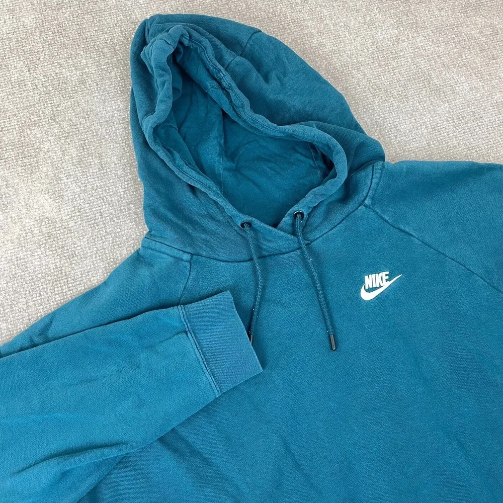 Nike Hoodie Women Medium Teal Cotton French Terry Lined Raglan Sleeve Athleisure